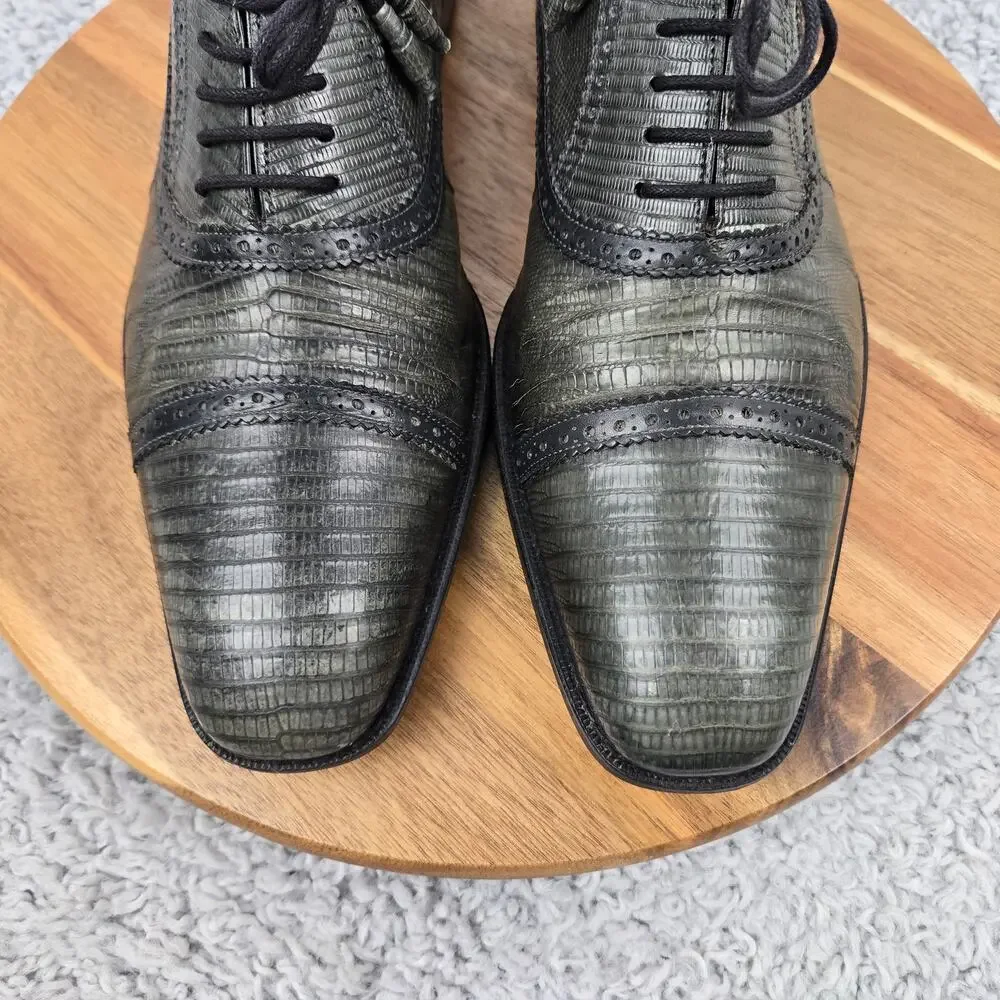 Mezlan Custom Mens 8M Bella Green Lizard Skin Cap Toe Brogue Oxford Dress Shoe